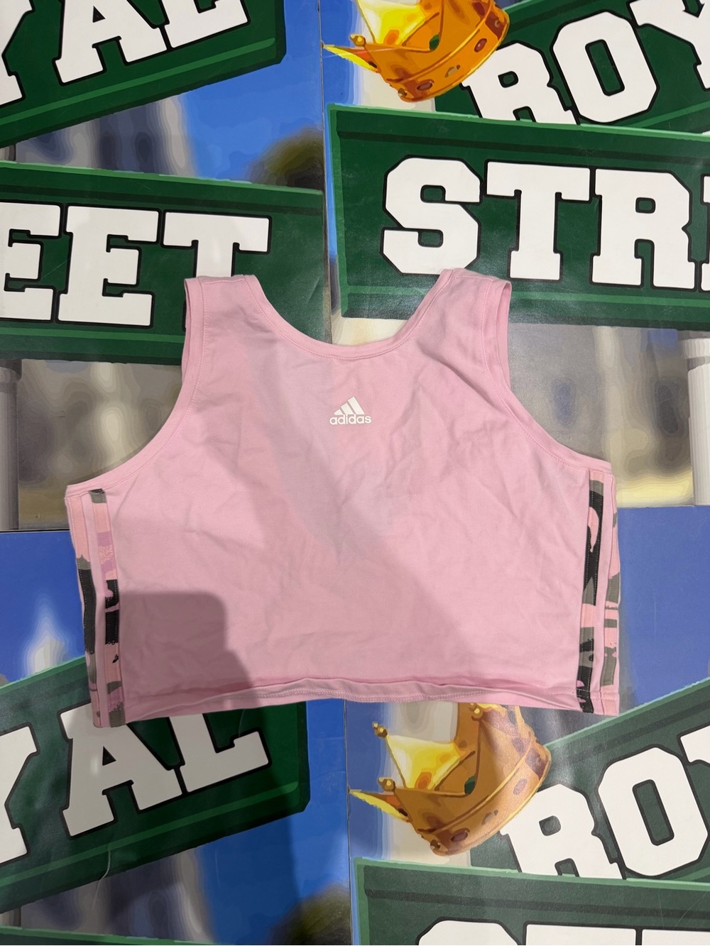 adidas Light Pink Crop Tank with Side Logo Stripes